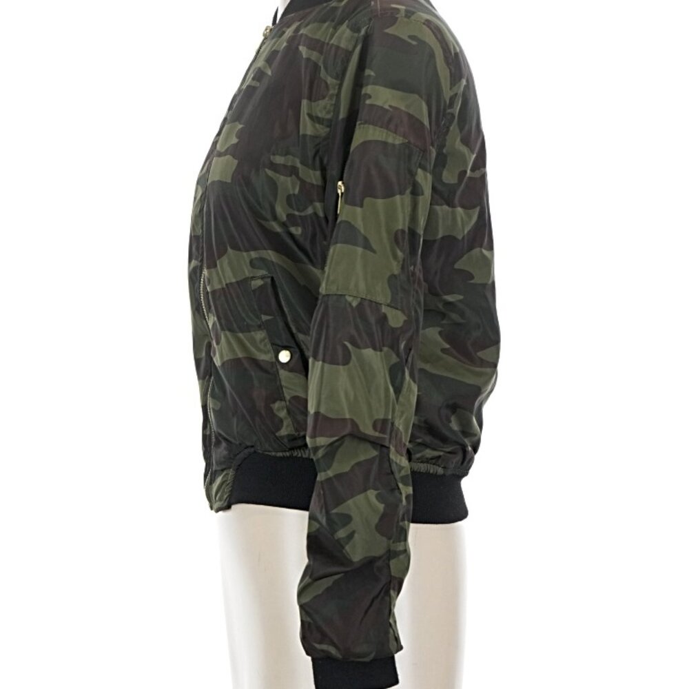EUC Women's XL Angel Kiss Cropped camo satin bomber jacket (juniors) - Picture 5 of 14